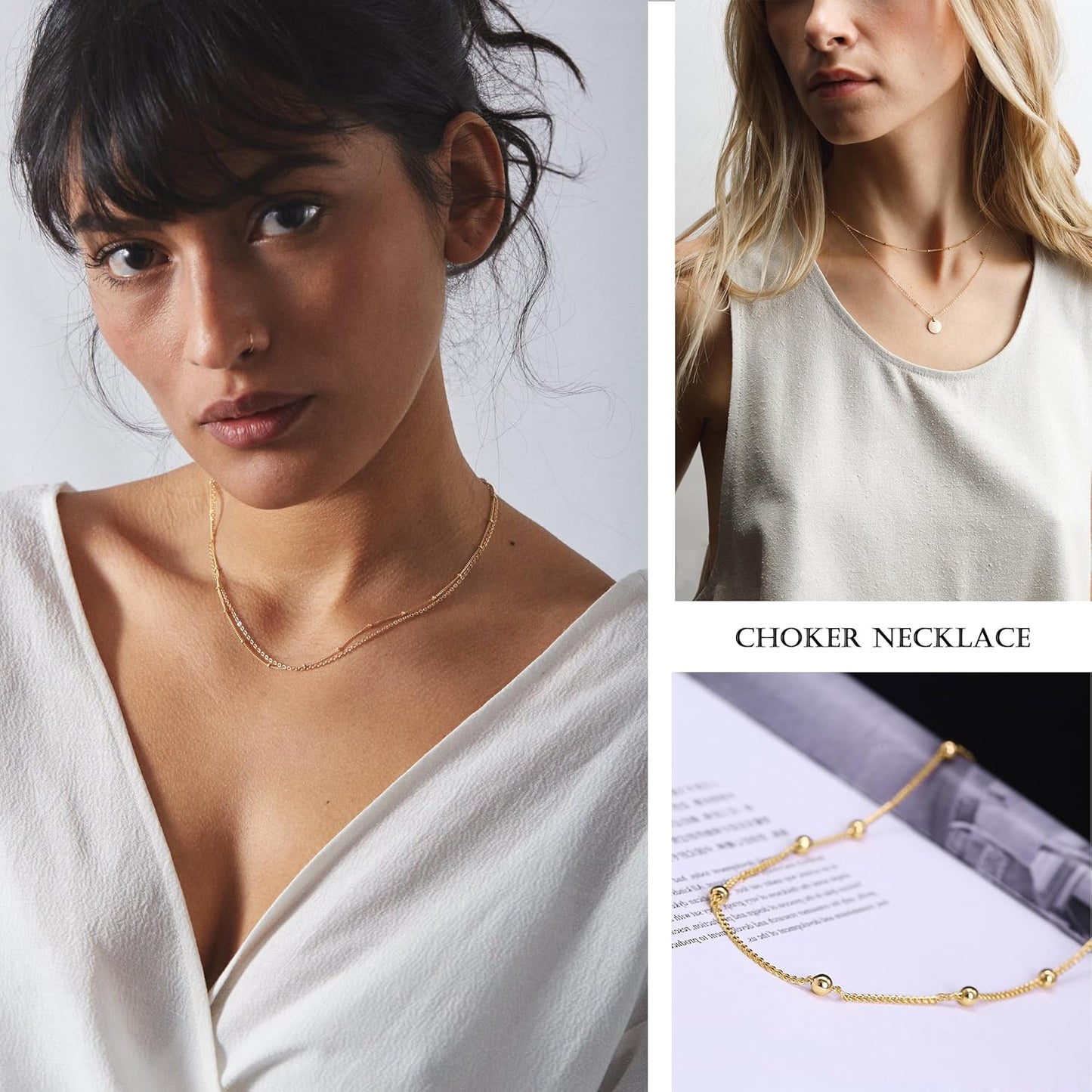 18K Gold Plated Paperclip Chain Choker Satellite Chain Freshwater Cultured Biwa Pearl Pendant Necklace Dainty Turquoise Jewelry for Women