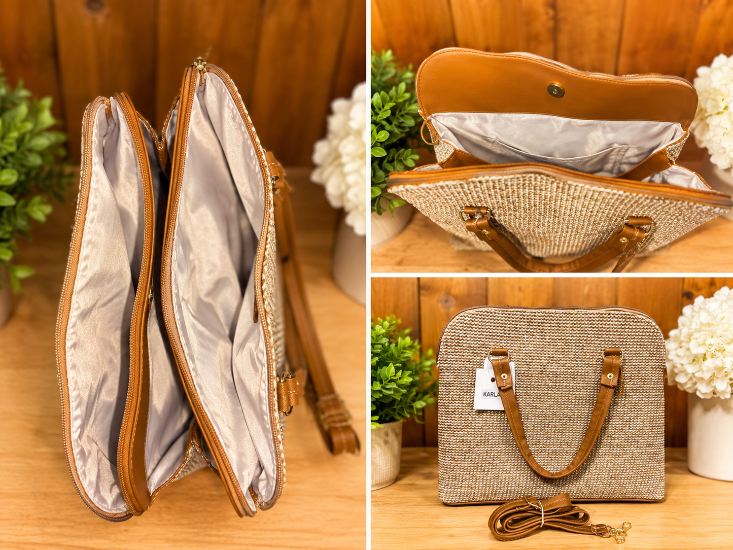 Beige Embossed Floral Tote