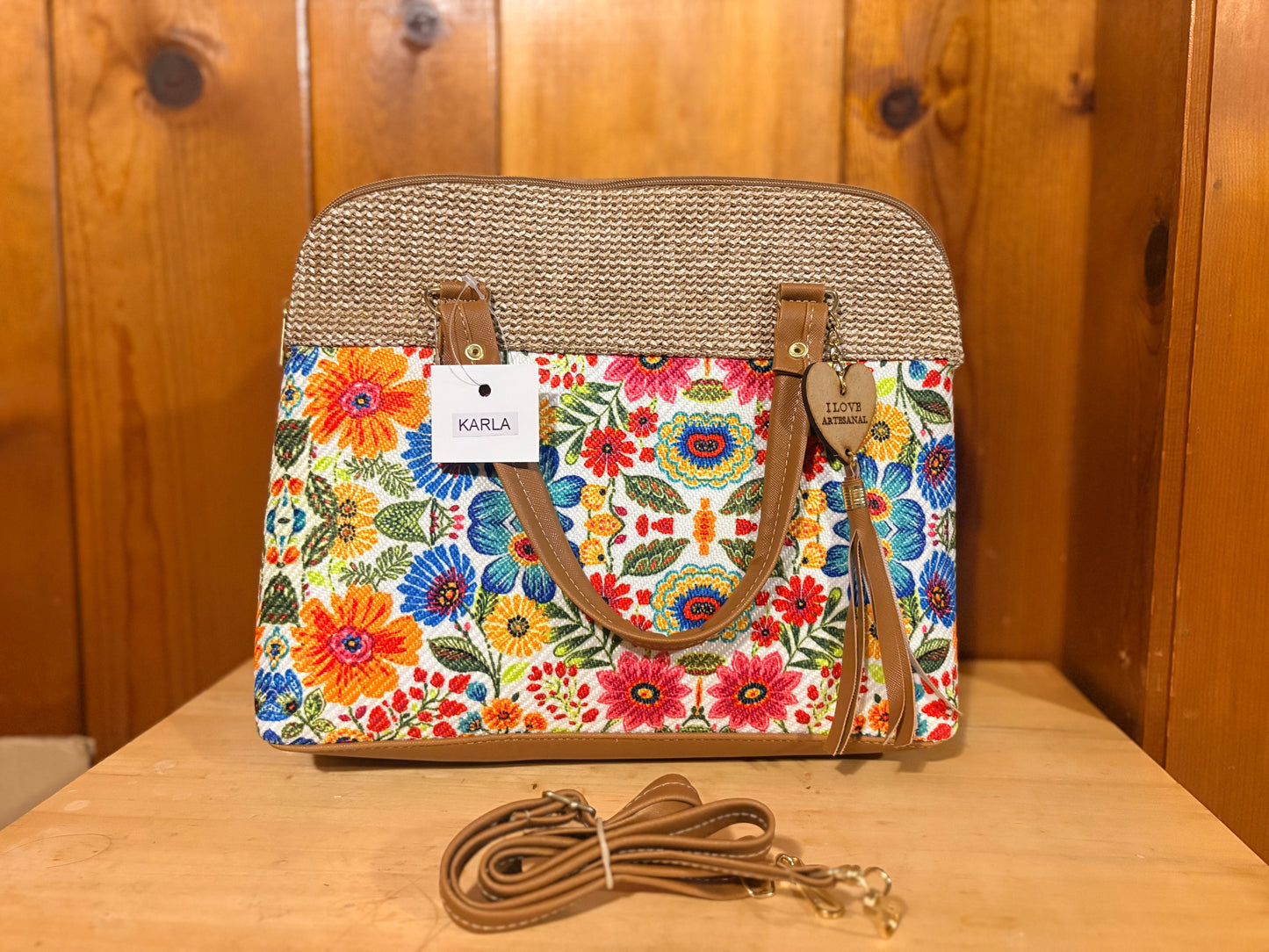 Beige Embossed Floral Tote