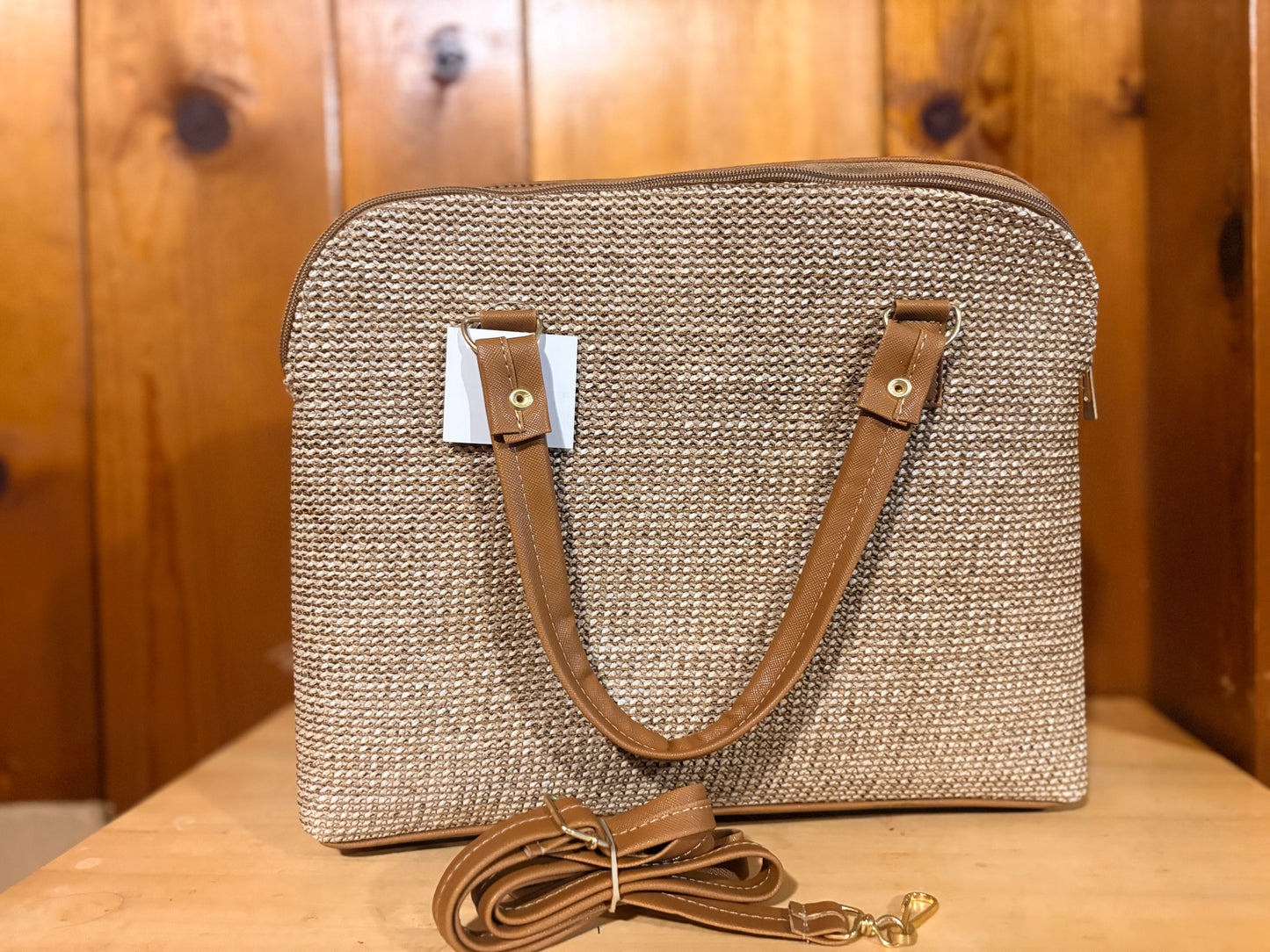 Beige Embossed Floral Tote