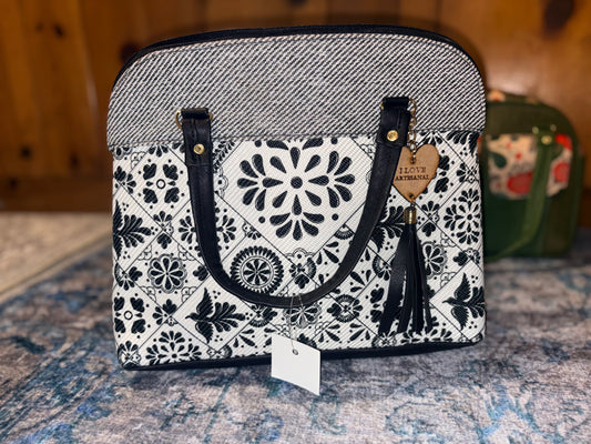 Black & White Floral Handbag