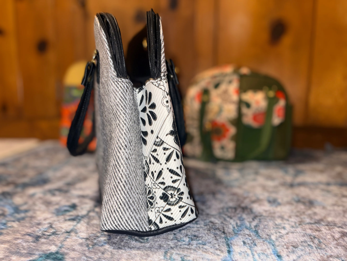 Black & White Floral Handbag