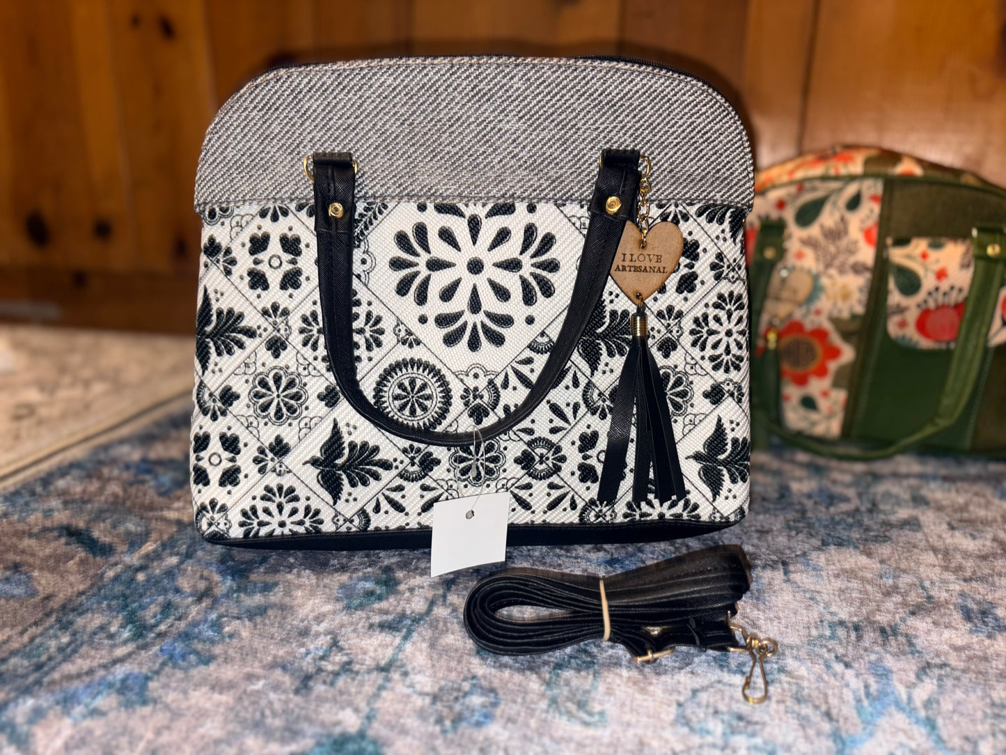 Black & White Floral Handbag