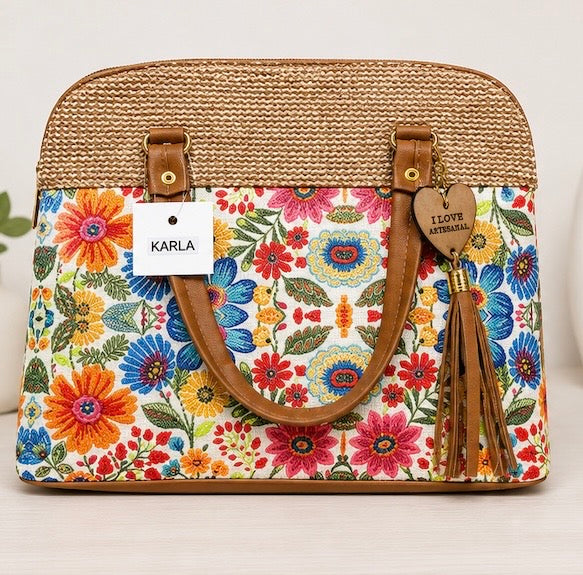 Beige Embossed Floral Tote